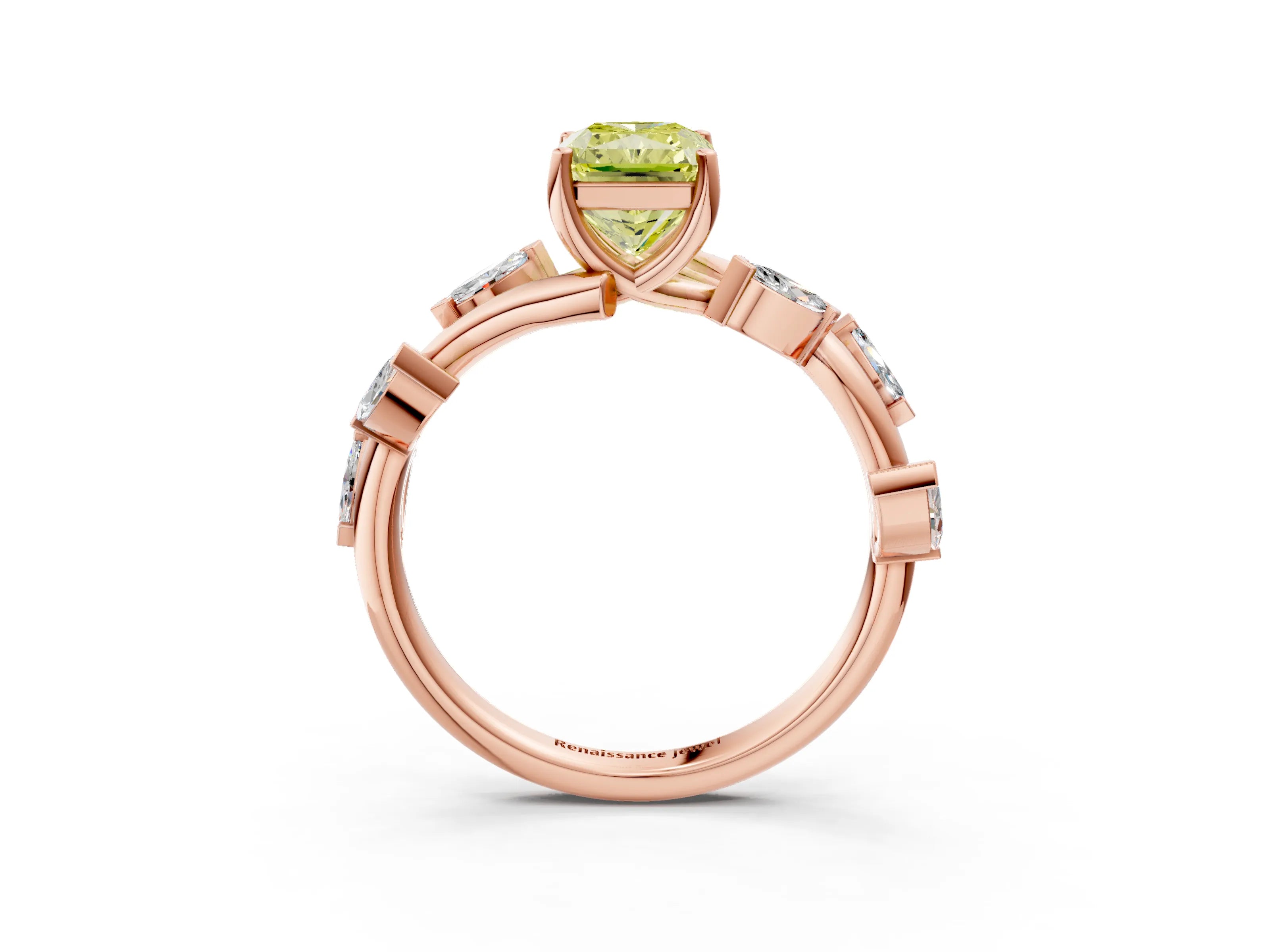 Rose gold Fancy Yellow Radiant Cut Solitaire Twisted Band Marquise Accent Prong Setting Ring_3