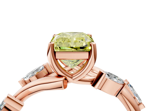 Rose gold Fancy Yellow Radiant Cut Solitaire Twisted Band Marquise Accent Prong Setting Ring_4