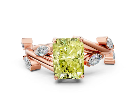 Rose gold Fancy Yellow Radiant Cut Solitaire Twisted Band Marquise Accent Prong Setting Ring