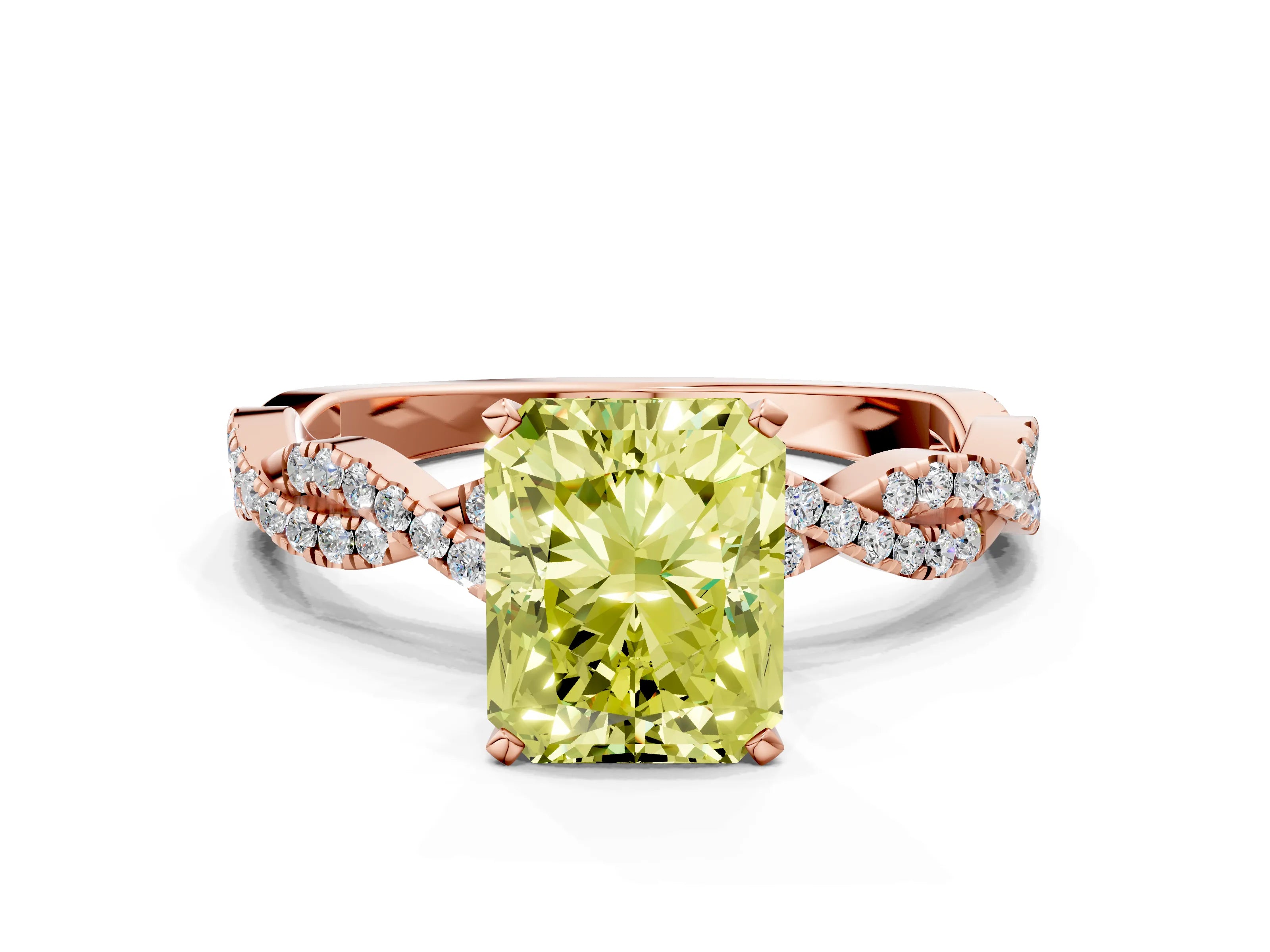 Rose gold Fancy Yellow Radiant Cut Solitaire Twisted Pave Band with Four-Prong Setting_3
