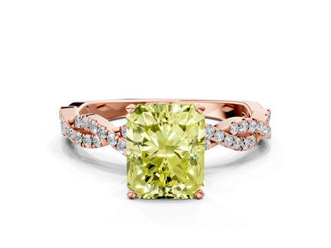 Rose gold Fancy Yellow Radiant Cut Solitaire Twisted Pave Band with Four-Prong Setting_3