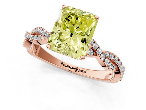 Rose gold Fancy Yellow Radiant Cut Solitaire Twisted Pave Band with Four-Prong Setting_4