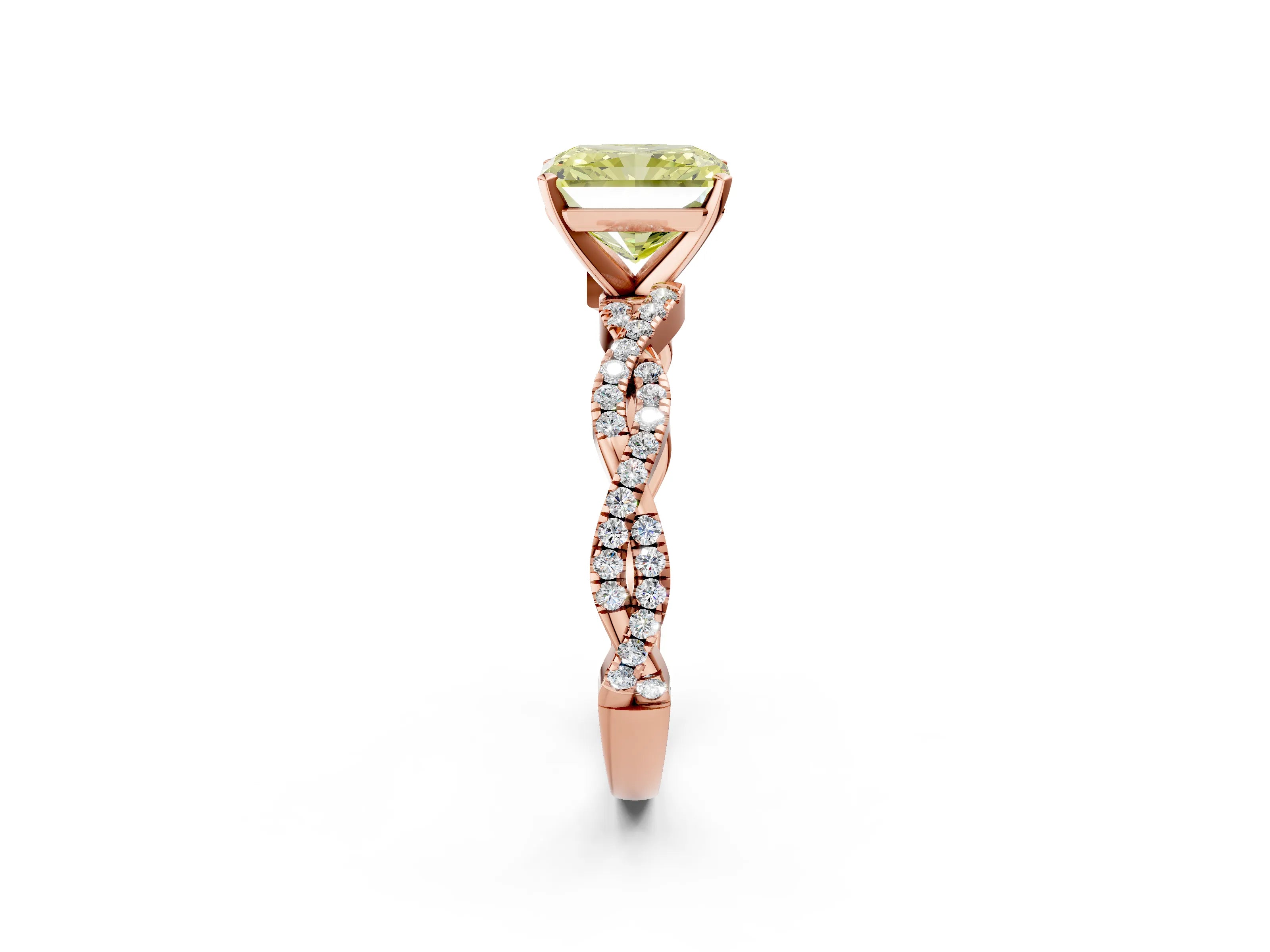 Rose gold Fancy Yellow Radiant Cut Solitaire Twisted Pave Band with Four-Prong Setting_5