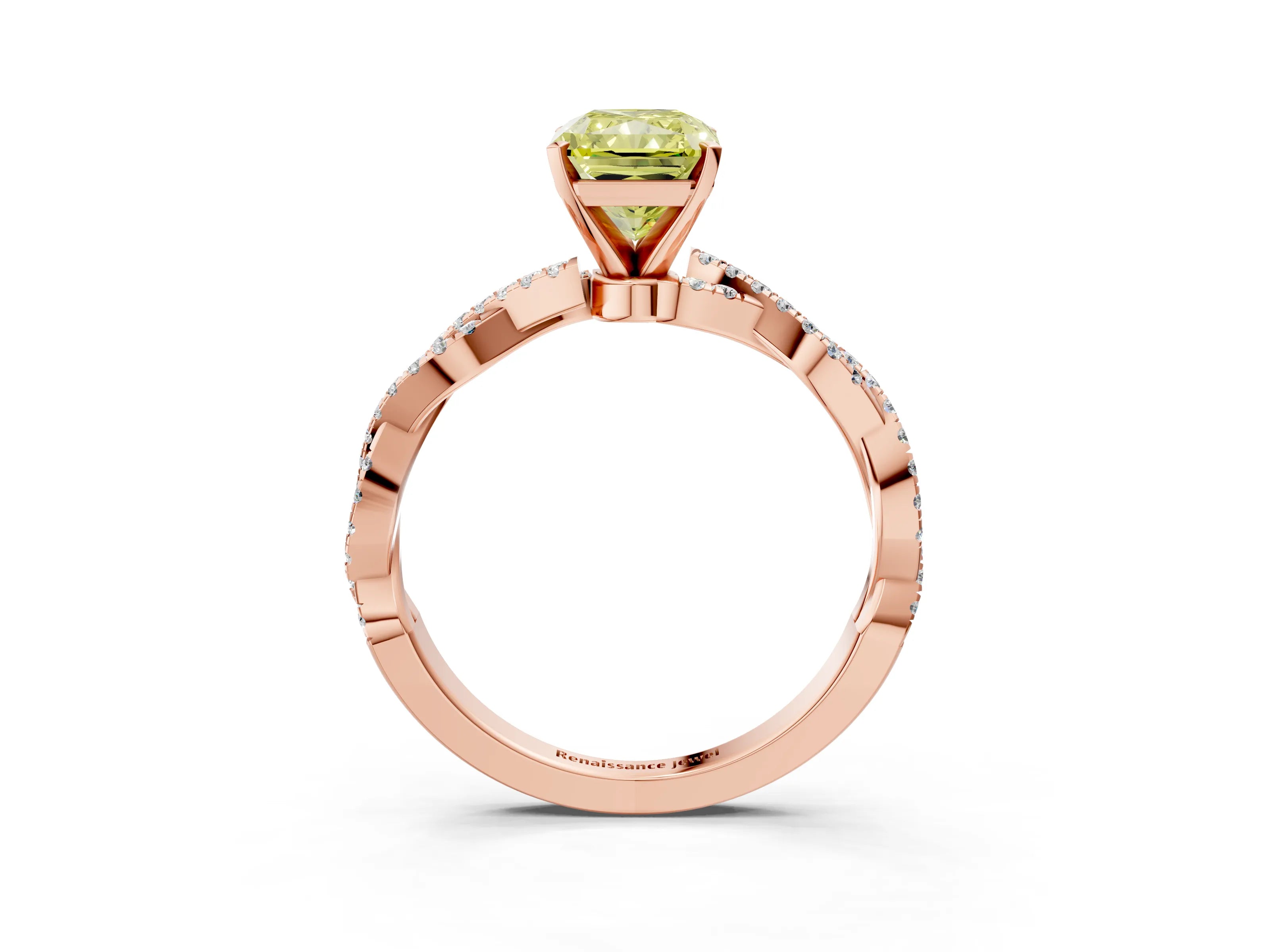 Rose gold Fancy Yellow Radiant Cut Solitaire Twisted Pave Band with Four-Prong Setting_6