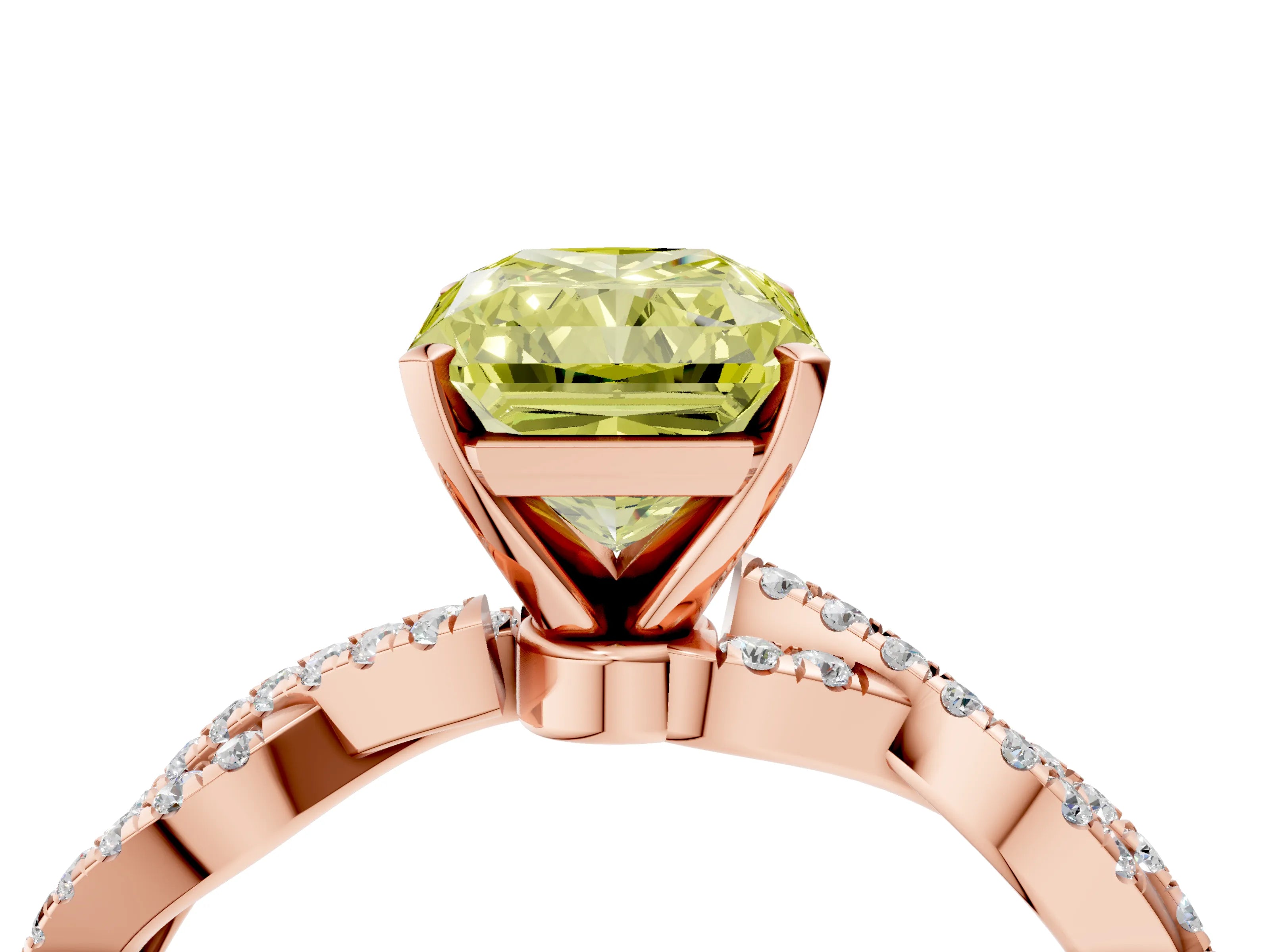 Rose gold Fancy Yellow Radiant Cut Solitaire Twisted Pave Band with Four-Prong Setting_7