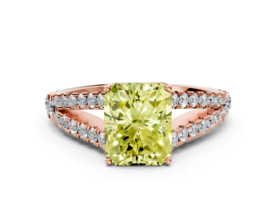 Rose gold Fancy Yellow Radiant  Cut Split Shank Pave Diamond Engagement Ring with Four-Prong Setting_24