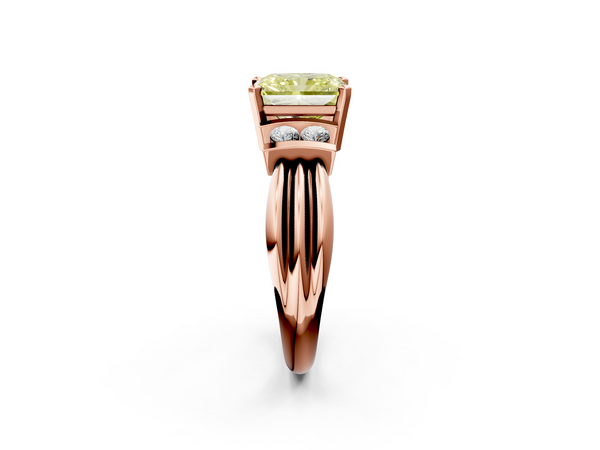 14K Yellow Gold 2.07 Carat Yellow VS1 Radiant Cut Three-Stone Channel Set Ring with Bar Prongs