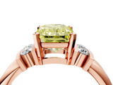 14K Yellow Gold 2.07 Carat Yellow VS1 Radiant Cut Three-Stone Channel Set Ring with Bar Prongs