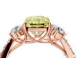 Rose gold Fancy Yellow Radiant  Cut Three-Stone Diamond Pave Band with Prong Setting_41