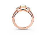 Rose gold Fancy Yellow Radiant Cut Three-Stone Diamond Ring with Pavé Band and Four-Prong Setting_3