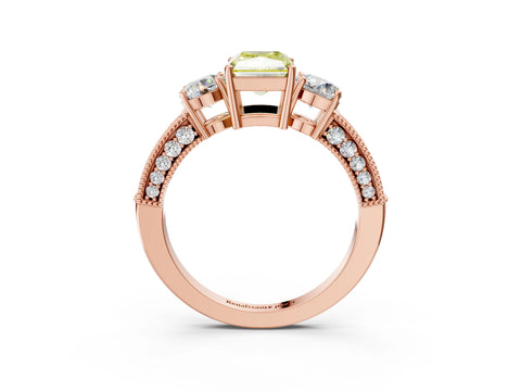 Rose gold Fancy Yellow Radiant Cut Three-Stone Diamond Ring with Pavé Band and Four-Prong Setting_3