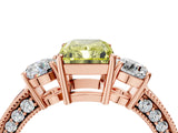 Rose gold Fancy Yellow Radiant Cut Three-Stone Diamond Ring with Pavé Band and Four-Prong Setting_4