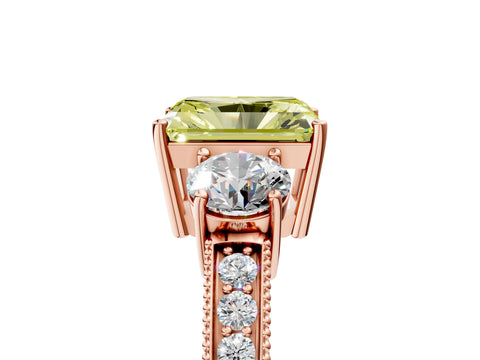 Rose gold Fancy Yellow Radiant Cut Three-Stone Diamond Ring with Pavé Band and Four-Prong Setting_5