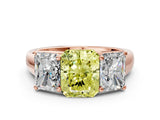 Rose gold Fancy Yellow Radiant Cut Three-Stone Diamond Ring with Prong Setting on a Classic Band_12