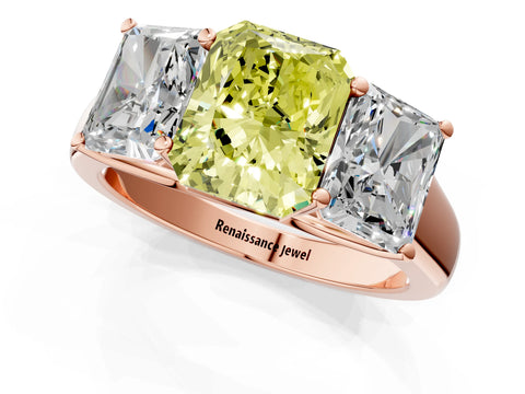 Rose gold Fancy Yellow Radiant Cut Three-Stone Diamond Ring with Prong Setting on a Classic Band_1
