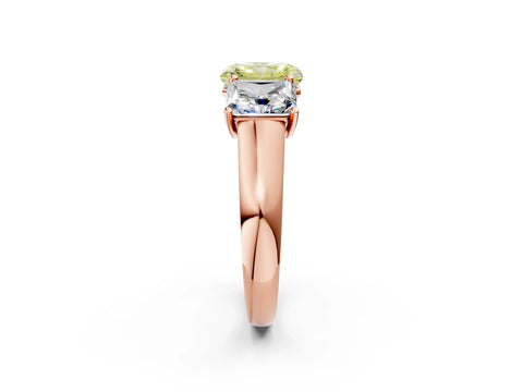 Rose gold Fancy Yellow Radiant Cut Three-Stone Diamond Ring with Prong Setting on a Classic Band_2