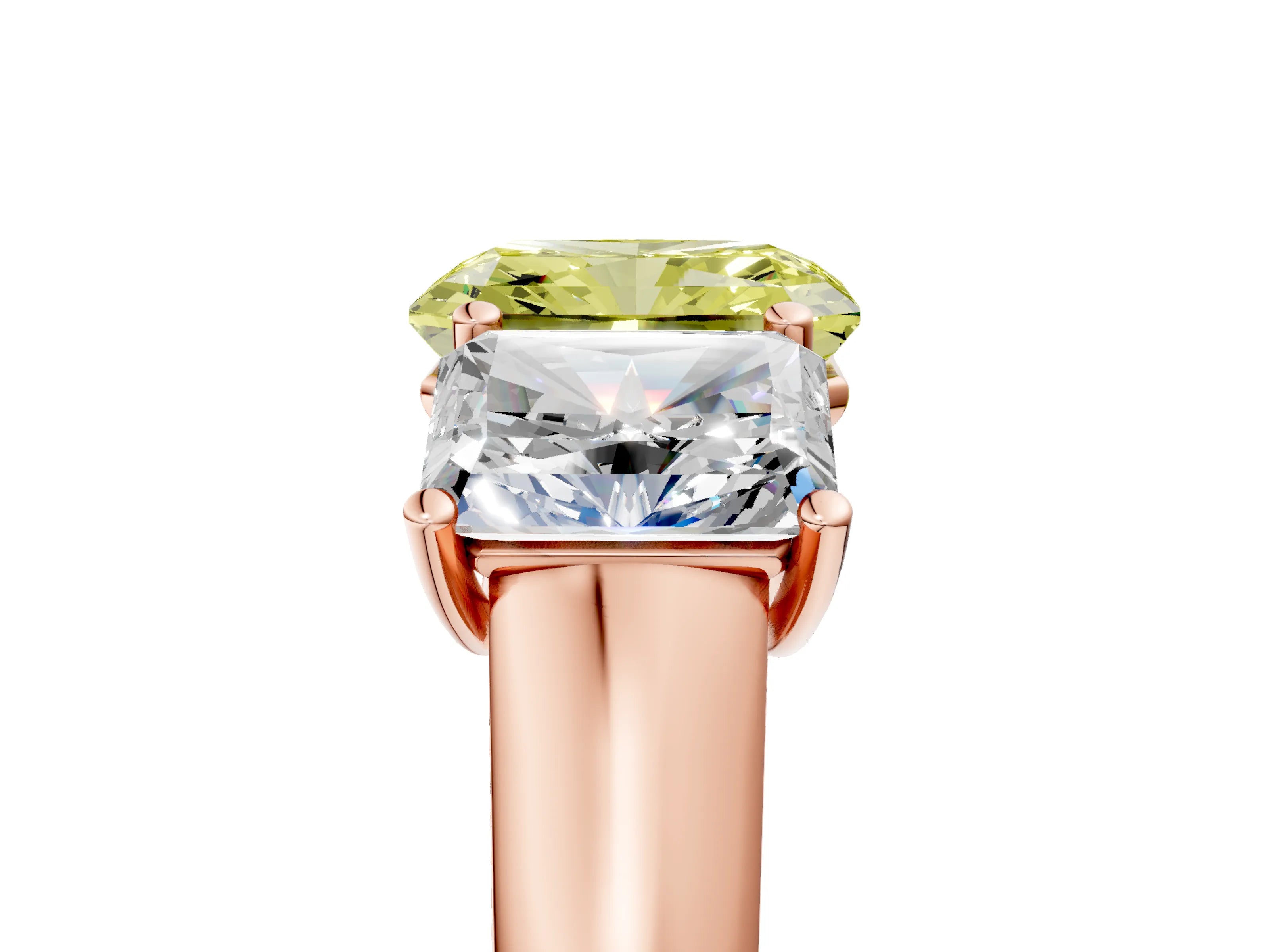 Rose gold Fancy Yellow Radiant Cut Three-Stone Diamond Ring with Prong Setting on a Classic Band_5