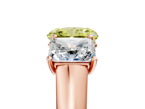 Rose gold Fancy Yellow Radiant Cut Three-Stone Diamond Ring with Prong Setting on a Classic Band_5