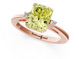 Rose gold Fancy Yellow Radiant  Cut Three-Stone Solitaire Ring with Round Accent Diamonds and Four-Prong Setting_21
