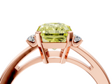 Rose gold Fancy Yellow Radiant  Cut Three-Stone Solitaire Ring with Round Accent Diamonds and Four-Prong Setting_24