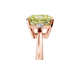 Rose gold Fancy Yellow Radiant  Cut Three-Stone Solitaire Ring with Round Accent Diamonds and Four-Prong Setting_25