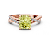 Rose gold Fancy Yellow Radiant  Cut Twist Band Solitaire Diamond Ring with Pavé Setting_3