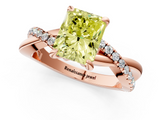 Rose gold Fancy Yellow Radiant  Cut Twist Band Solitaire Diamond Ring with Pavé Setting_4