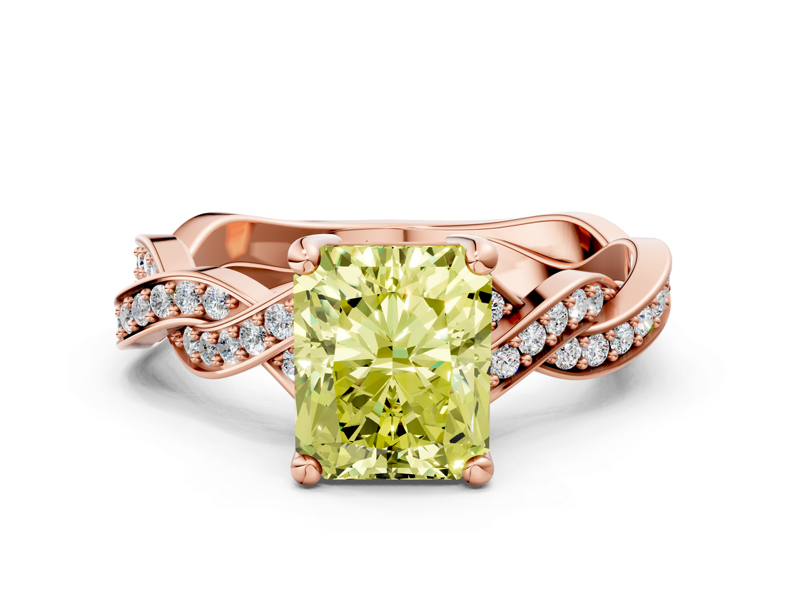Rose gold Fancy Yellow Radiant  Cut Twisted Pavé Band Solitaire Ring with Four-Prong Setting_55