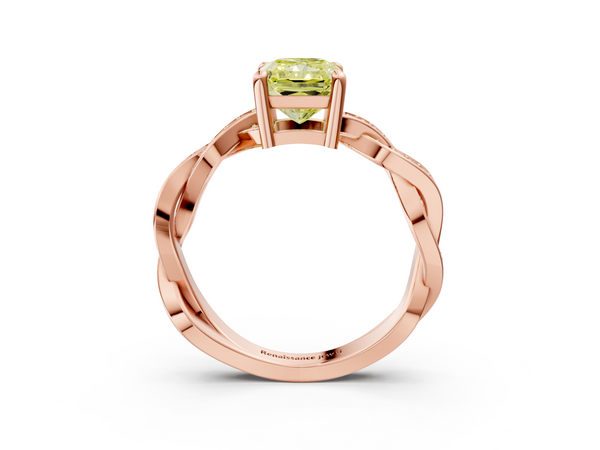 Rose gold Fancy Yellow Radiant  Cut Twisted Pavé Band Solitaire Ring with Four-Prong Setting