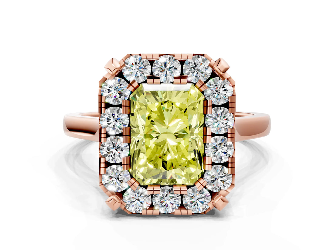 Rose gold Fancy Yellow Radiant  Diamond Cluster Halo Solitaire with Four-Prong Setting_77