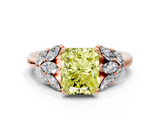 Rose gold Fancy Yellow Radiant  Diamond Cluster Leaf Design Ring with Prong Setting_53