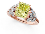 Rose gold Fancy Yellow Radiant  Diamond Cluster Leaf Design Ring with Prong Setting_54