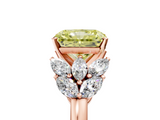 Rose gold Fancy Yellow Radiant  Diamond Cluster Leaf Design Ring with Prong Setting_58