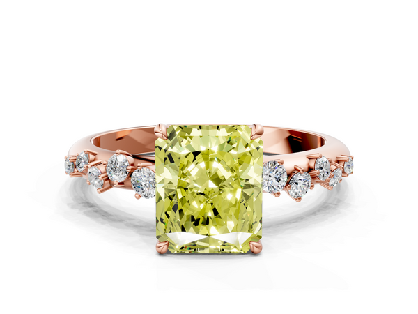 Rose gold Fancy Yellow Radiant  Diamond Cluster Prong-Set Solitaire Ring