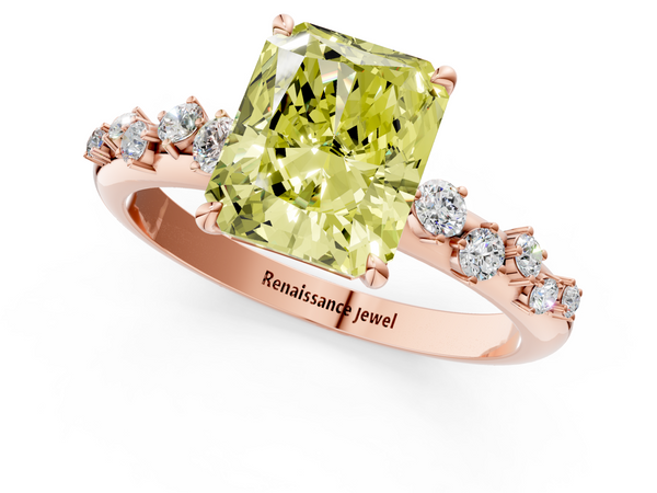 Rose gold Fancy Yellow Radiant  Diamond Cluster Prong-Set Solitaire Ring