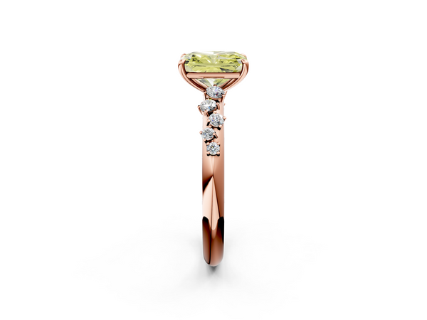 Rose gold Fancy Yellow Radiant  Diamond Cluster Prong-Set Solitaire Ring