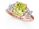 Rose gold Fancy Yellow Radiant  Diamond Floral Cluster Ring with Solitaire Band and Prong Setting_64