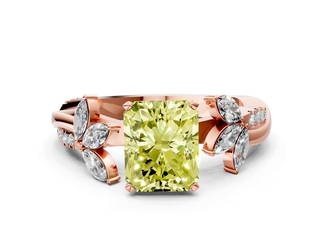Rose gold Fancy Yellow Radiant  Diamond Floral Vine Solitaire Engagement Ring_3