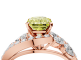 Rose gold Fancy Yellow Radiant  Diamond Halo Ring with Marquise and Pavé Band in Prong Setting_60