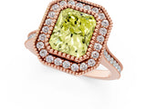 Rose gold Fancy Yellow Radiant  Diamond Halo Ring with Milgrain Frame and Pavé Band 1