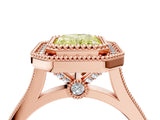 Rose gold Fancy Yellow Radiant  Diamond Halo Ring with Milgrain Frame and Pavé Band 4