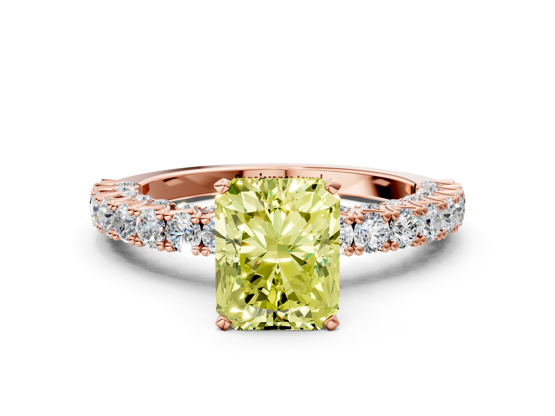Rose gold Fancy Yellow Radiant  Diamond Pavé Band Solitaire Ring with Four-Prong Setting_45