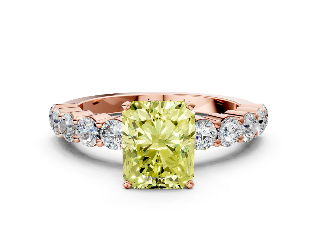 Rose gold Fancy Yellow Radiant  Diamond Pavé Band Solitaire with Four-Prong Setting_3