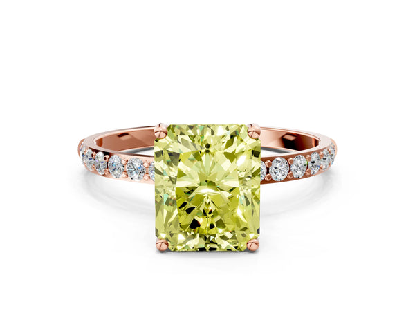 Rose gold Fancy Yellow Radiant  Diamond Pavé Band with Six-Prong Setting