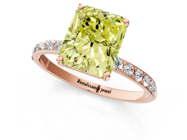 Rose gold Fancy Yellow Radiant  Diamond Pavé Band with Six-Prong Setting