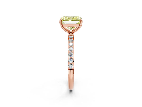 Rose gold Fancy Yellow Radiant  Diamond Pavé Band with Six-Prong Setting