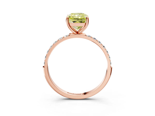 Rose gold Fancy Yellow Radiant  Diamond Pavé Band with Six-Prong Setting