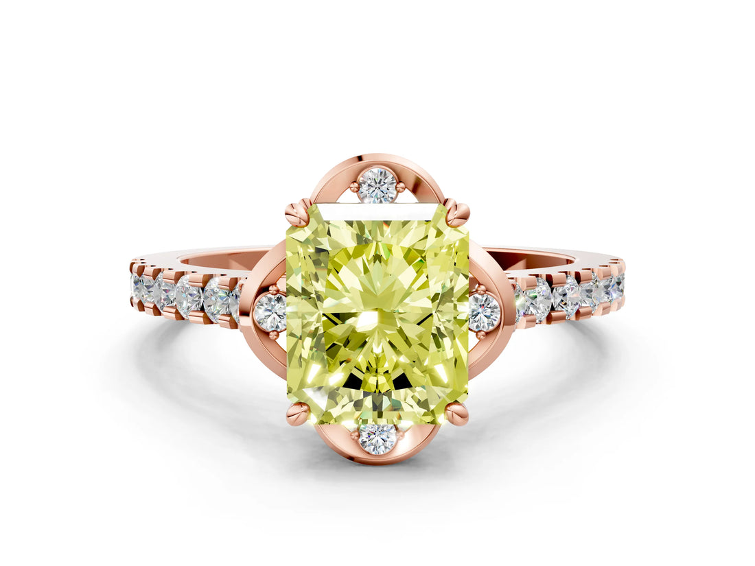 Rose gold Fancy Yellow Radiant  Diamond Pave Band with Floral Prong Setting_27