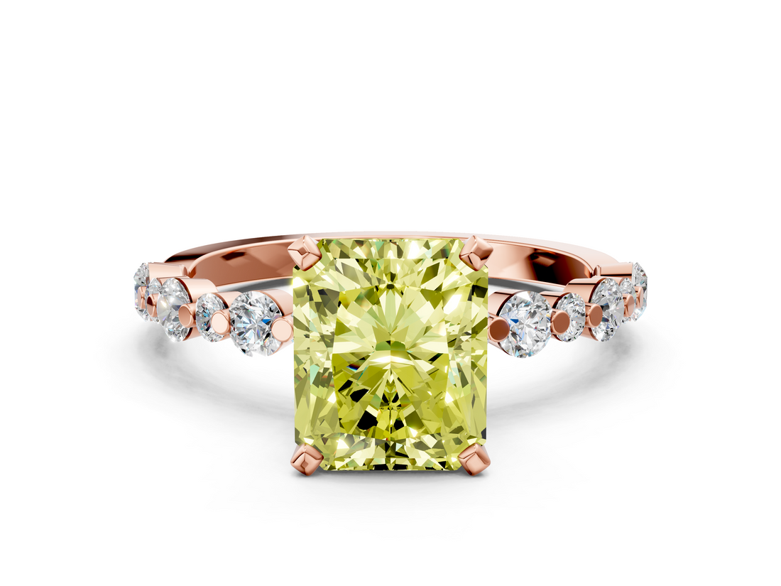 Rose gold Fancy Yellow Radiant  Diamond Prong Set Engagement Ring with Pave Band_204