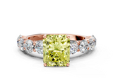 Rose gold Fancy Yellow Radiant  Diamond Prong Setting with Side Stones on a Pave Band_134